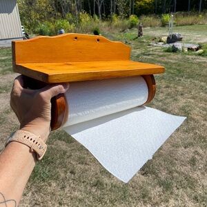 Vintage Primitive Handmade Papertowel or Tea Towel Holder with Shelf